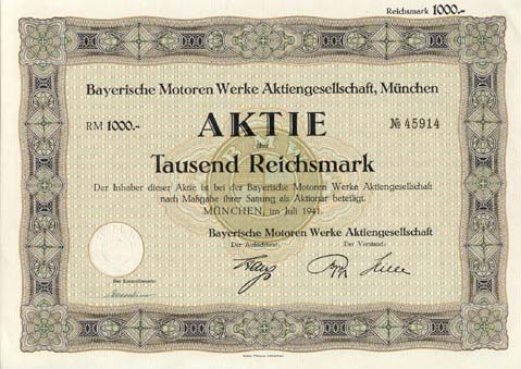 BMW stock certificate